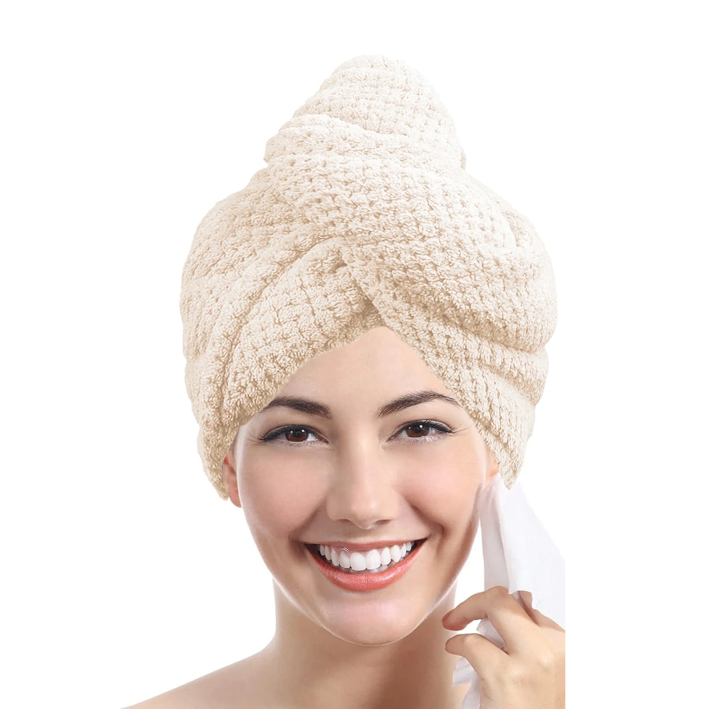 Absorbent Hair Towel Wrap – Textured Button-Down Drying Cap