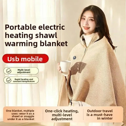 USB Heated Shawl Wrap – Soft Warm Scarf with 3 Heat Levels