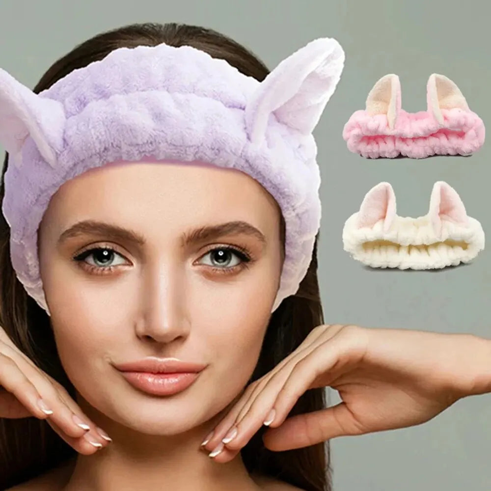 Cute Cat Plush Hairband – Soft Bow Headband for Face & Makeup