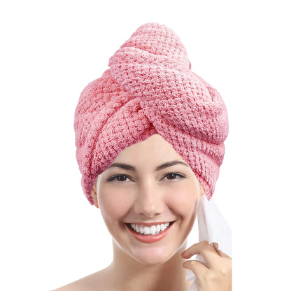 Absorbent Hair Towel Wrap – Textured Button-Down Drying Cap