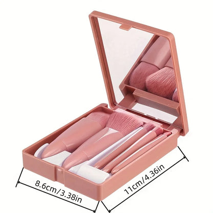 5-Pc Travel Makeup Brush Set with Mirror – Foldable Mini Kit