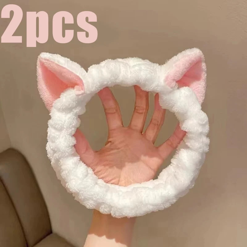 Cute Cat Plush Hairband – Soft Bow Headband for Face & Makeup