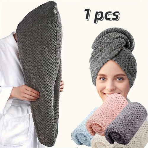 Absorbent Hair Towel Wrap – Textured Button-Down Drying Cap