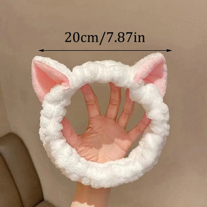 Cute Cat Plush Hairband – Soft Bow Headband for Face & Makeup