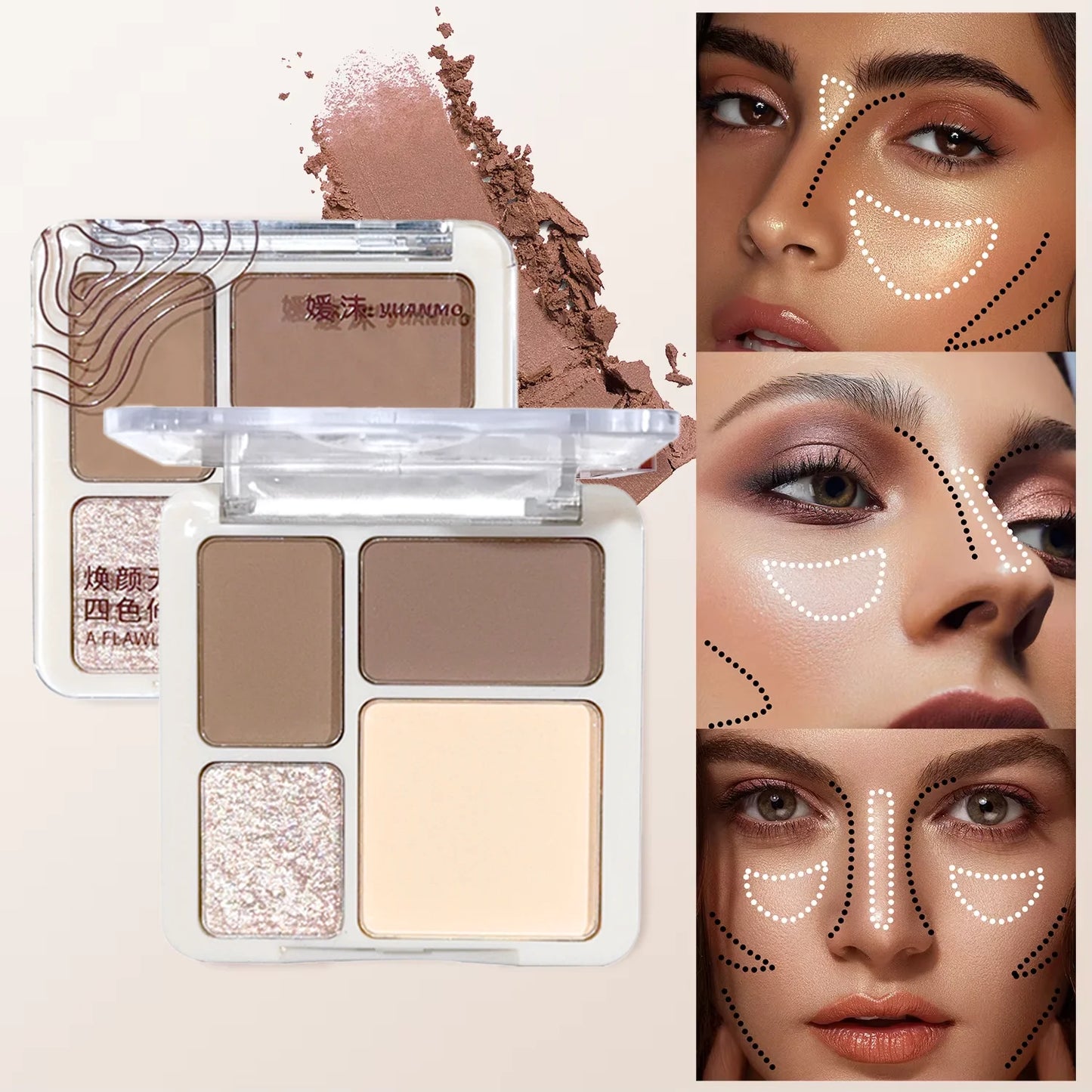 3D Facial Highlight & Contour Palette – Matte Long-Lasting Brightening