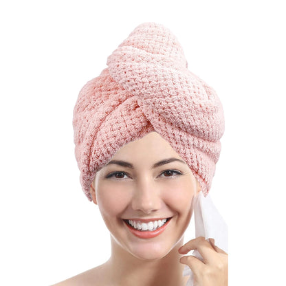 Absorbent Hair Towel Wrap – Textured Button-Down Drying Cap