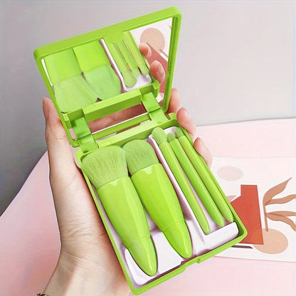 5-Pc Travel Makeup Brush Set with Mirror – Foldable Mini Kit