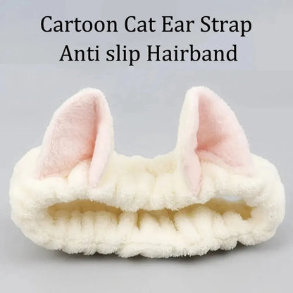 Cute Cat Plush Hairband – Soft Bow Headband for Face & Makeup