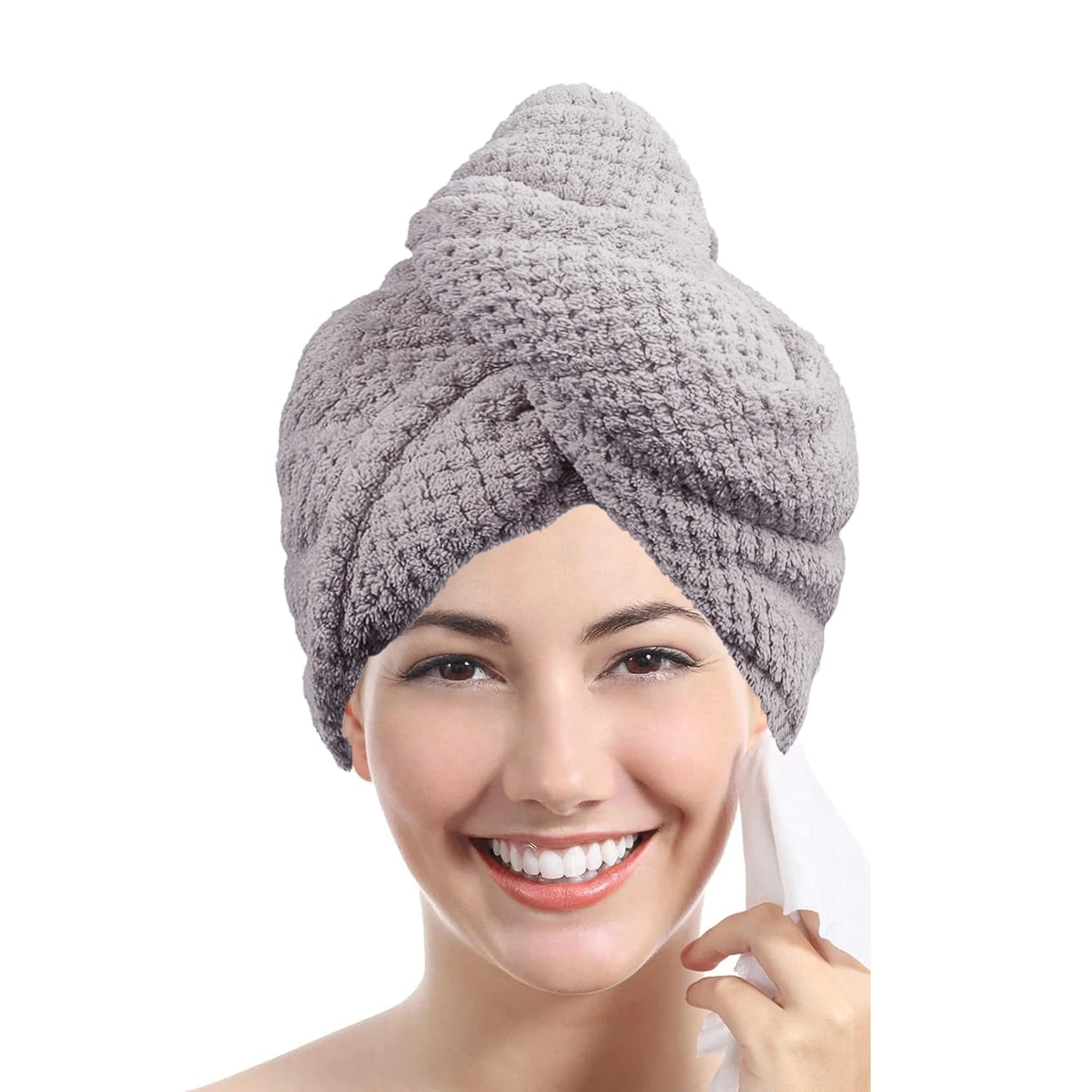Absorbent Hair Towel Wrap – Textured Button-Down Drying Cap