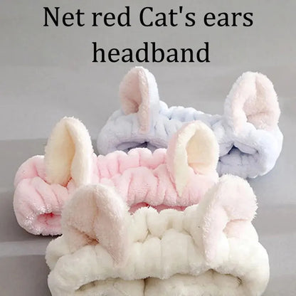 Cute Cat Plush Hairband – Soft Bow Headband for Face & Makeup
