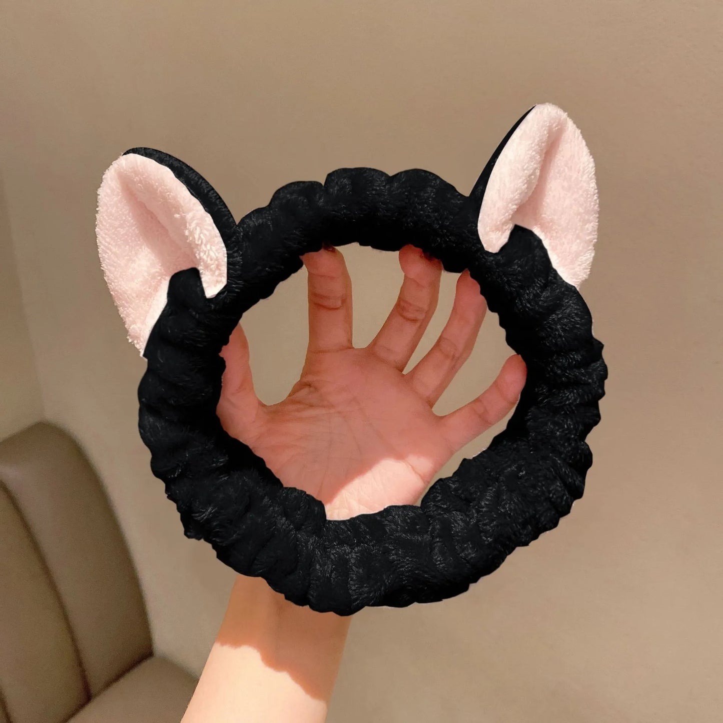 Cute Cat Plush Hairband – Soft Bow Headband for Face & Makeup