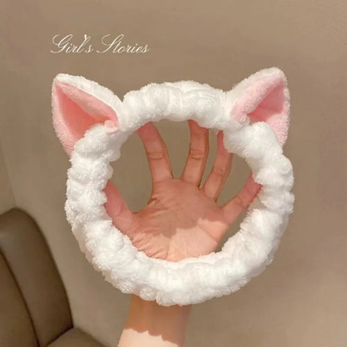 Cute Cat Plush Hairband – Soft Bow Headband for Face & Makeup