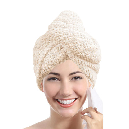 Absorbent Hair Towel Wrap – Textured Button-Down Drying Cap
