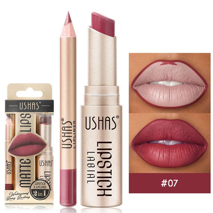 USHAS 12-Color Lip Liner & Lipstick Set – Matte, Long-Lasting Colors
