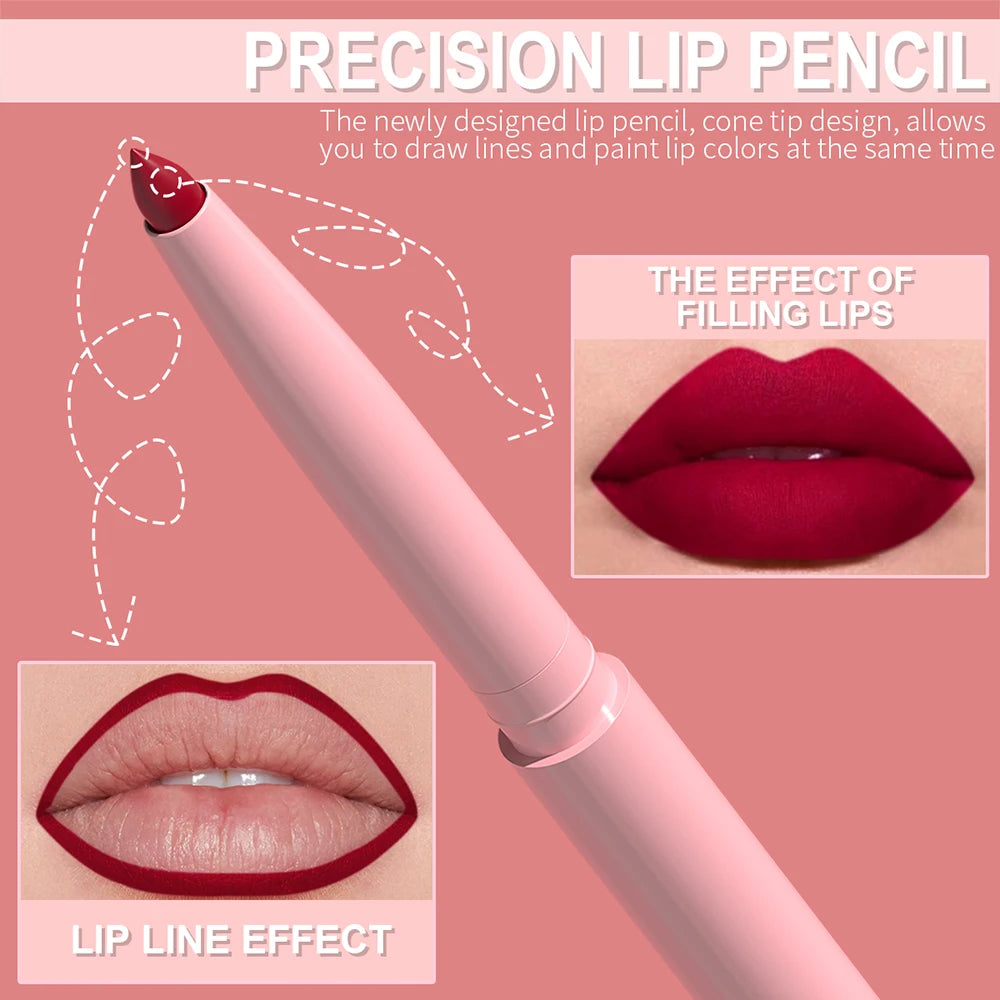 6-Piece Lip Liner Pen Set – Long-Lasting Waterproof Lip Gloss